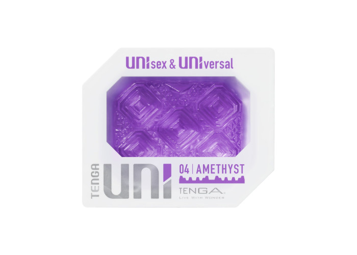 Унісекс-стимулятор Tenga UNI Amethyst, фіолетовий, візерунок у вигляді рельєфних квадратів, лубрикант у комплекті Унісекс-стимулятор Tenga UNI Amethyst, фіолетовий, візерунок у вигляді рельєфних квадратів, лубрикант у комплекті