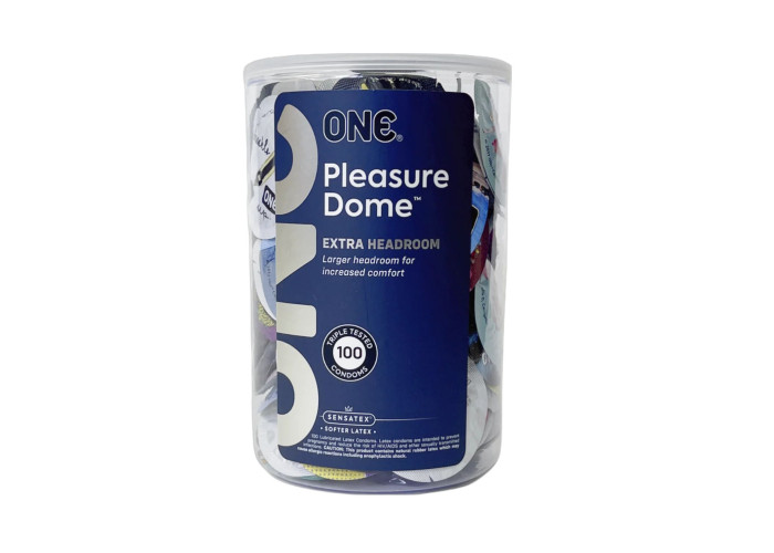 Набір презервативів ONE Pleasure Dome, 100 шт, гладенькі, з розширеною головкою Набір презервативів ONE Pleasure Dome, 100 шт, гладенькі, з розширеною головкою