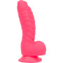 Ребристий фалоімітатор на присосці ADDICTION — Tom 7″ Dildo With Balls — Pink, віброкуля в подарунок