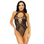 Leg Avenue Net and lace halter bodysuit OS Black