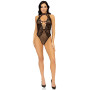Leg Avenue Net and lace halter bodysuit OS Black