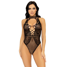 Leg Avenue Net and lace halter bodysuit OS Black Leg Avenue Net and lace halter bodysuit OS Black