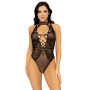 Leg Avenue Net and lace halter bodysuit OS Black