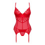 Комплект корсет та стрінги Obsessive Ingridia corset & thong XS/S, червоний