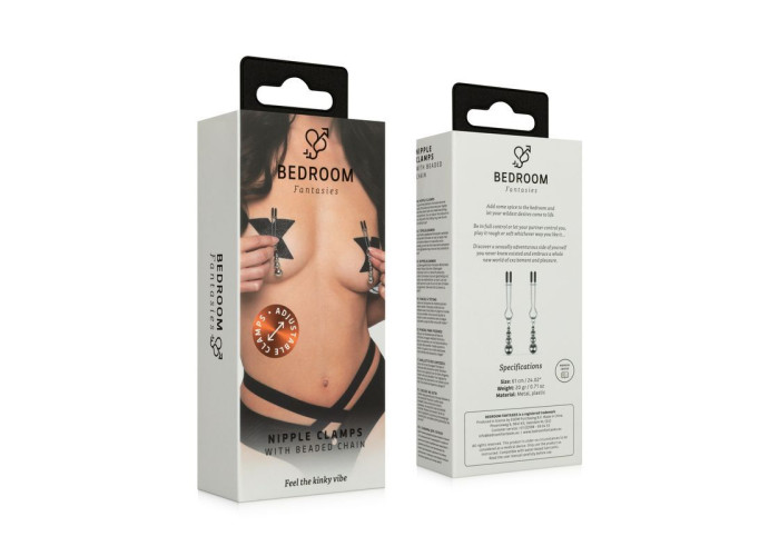 Затискачі для сосків Bedroom Fantasies: Nipple Clamps with Beaded Chain - Silver Затискачі для сосків Bedroom Fantasies: Nipple Clamps with Beaded Chain - Silver