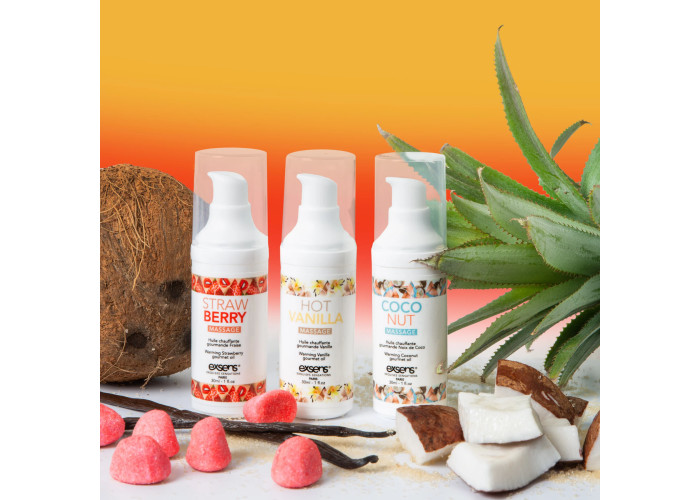 Набір розігрівальних  масажних олій EXSENS Lets Travel (3х30 мл): кокос, полуниця і ваніль Набір розігрівальних  масажних олій EXSENS Lets Travel (3х30 мл): кокос, полуниця і ваніль