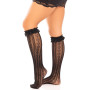 Гольфи ажурні Leg Avenue Sweetheart Ruffle Cuff Knee Highs, чорні, з рюшами, малюнок-сердечка Гольфи ажурні Leg Avenue Sweetheart Ruffle Cuff Knee Highs, чорні, з рюшами, малюнок-сердечка