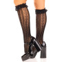 Гольфи ажурні Leg Avenue Sweetheart Ruffle Cuff Knee Highs, чорні, з рюшами, малюнок-сердечка Гольфи ажурні Leg Avenue Sweetheart Ruffle Cuff Knee Highs, чорні, з рюшами, малюнок-сердечка