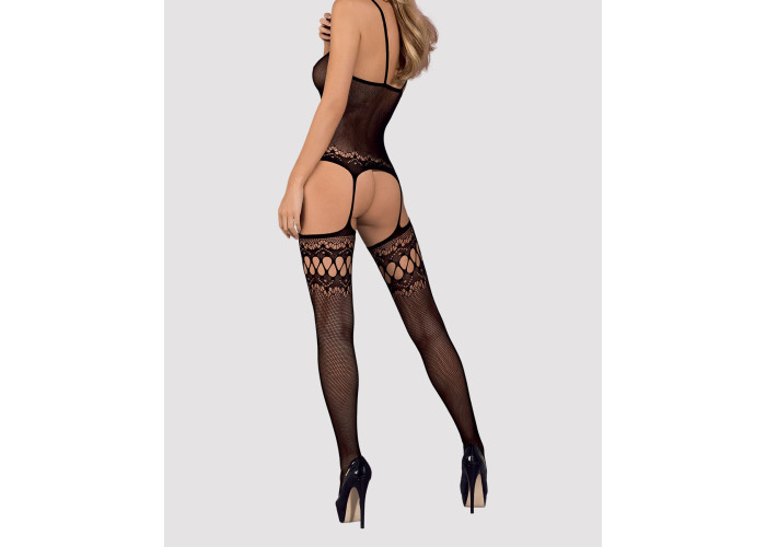(SALE) Бодістокінг Obsessive Bodystocking F214 black S/M/L, імітація корсета та панчіх на підв’язках (SALE) Бодістокінг Obsessive Bodystocking F214 black S/M/L, імітація корсета та панчіх на підв’язках