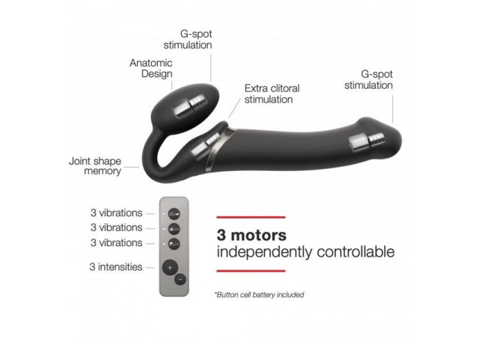 Безремінний страпон з вібрацією Strap-On-Me Vibrating Black M, діаметр 3,8см, пульт ДК, регульований Безремінний страпон з вібрацією Strap-On-Me Vibrating Black M, діаметр 3,8см, пульт ДК, регульований
