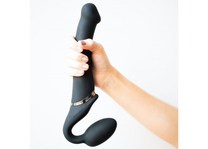 Безремінний страпон з вібрацією Strap-On-Me Vibrating Black M, діаметр 3,8см, пульт ДК, регульований Безремінний страпон з вібрацією Strap-On-Me Vibrating Black M, діаметр 3,8см, пульт ДК, регульований