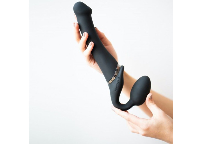 Безремінний страпон з вібрацією Strap-On-Me Vibrating Black M, діаметр 3,8см, пульт ДК, регульований Безремінний страпон з вібрацією Strap-On-Me Vibrating Black M, діаметр 3,8см, пульт ДК, регульований
