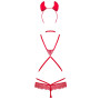 (SALE) Еротичний костюм чортика зі стреп Obsessive Evilia teddy red L/XL, боді, чокер, накладки на соски, о
