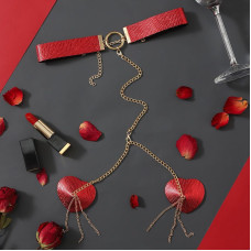 Пестис-сердечка з ланцюжками та чокером JSY Nipple Sticker RT236114 Red Пестис-сердечка з ланцюжками та чокером JSY Nipple Sticker RT236114 Red