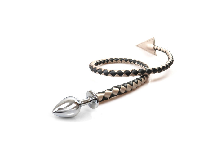 Металева анальна пробка M з диявольським хвостом Art of Sex - Succubus, екошкіра, чорний/золото Металева анальна пробка M з диявольським хвостом Art of Sex - Succubus, екошкіра, чорний/золото