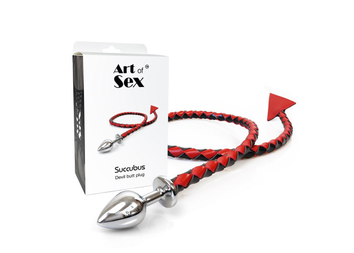 Металева анальна пробка L з диявольським хвостом Art of Sex - Succubus, екошкіра, чорний/червоний Металева анальна пробка L з диявольським хвостом Art of Sex - Succubus, екошкіра, чорний/червоний