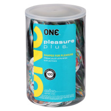 Набір презервативів ONE Pleasure Plus, 100 шт, з ребристою ділянкою на кінці, паковання-тубус Набір презервативів ONE Pleasure Plus, 100 шт, з ребристою ділянкою на кінці, паковання-тубус