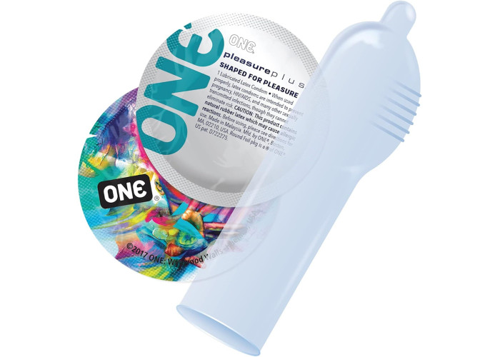 Набір презервативів ONE Pleasure Plus, 100 шт, з ребристою ділянкою на кінці, паковання-тубус Набір презервативів ONE Pleasure Plus, 100 шт, з ребристою ділянкою на кінці, паковання-тубус
