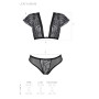 Комплект Passion LEAFA BIKINI black S/M, бюстгальтер-топ з рукавчиками, стрінги-шортики з вирізом