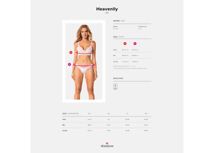 Еротичний комплект Obsessive Heavenlly 2-pcs set XS/S, бюстгальтер і танга Еротичний комплект Obsessive Heavenlly 2-pcs set XS/S, бюстгальтер і танга