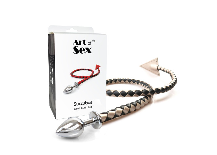 Металева анальна пробка S з диявольським хвостом Art of Sex - Succubus, екошкіра, чорний/золото Металева анальна пробка S з диявольським хвостом Art of Sex - Succubus, екошкіра, чорний/золото