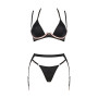 (SALE) Комплект білизни Obsessive Selinne 3-pcs set XS/S Black, бюстгальтер, стрінги пояс для панчіх