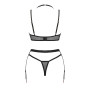 (SALE) Комплект білизни Obsessive Selinne 3-pcs set XS/S Black, бюстгальтер, стрінги пояс для панчіх
