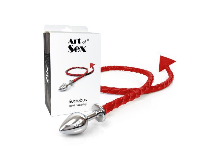 Металева анальна пробка L з диявольським хвостом Art of Sex - Succubus, екошкіра, червоний Металева анальна пробка L з диявольським хвостом Art of Sex - Succubus, екошкіра, червоний