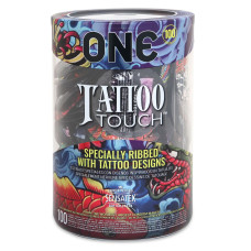 Набір презервативів ONE Tattoo Touch, 100 шт, з рельєфом у вигляді тату, 3 різновиди Набір презервативів ONE Tattoo Touch, 100 шт, з рельєфом у вигляді тату, 3 різновиди