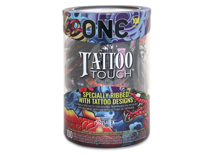 Набір презервативів ONE Tattoo Touch, 100 шт, з рельєфом у вигляді тату, 3 різновиди Набір презервативів ONE Tattoo Touch, 100 шт, з рельєфом у вигляді тату, 3 різновиди