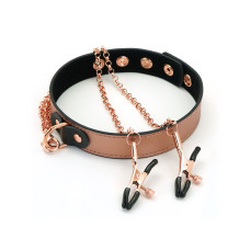Нашийник із затискачами для сосків Liebe Seele Rose Gold Memory Collar with Nipple Clamps, шкіра Нашийник із затискачами для сосків Liebe Seele Rose Gold Memory Collar with Nipple Clamps, шкіра