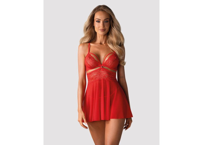 Бебі-дол Obsessive 838-BAB-3 babydoll & thong red S/M Бебі-дол Obsessive 838-BAB-3 babydoll & thong red S/M
