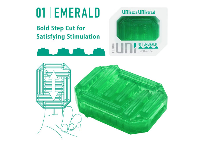 Унісекс-стимулятор Tenga UNI Emerald, зелений, з геометричним рельєфом, лубрикант у комплекті Унісекс-стимулятор Tenga UNI Emerald, зелений, з геометричним рельєфом, лубрикант у комплекті