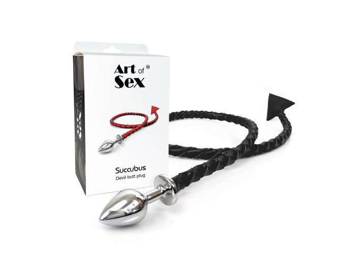 Металева анальна пробка L з диявольським хвостом Art of Sex - Succubus, екошкіра, чорний Металева анальна пробка L з диявольським хвостом Art of Sex - Succubus, екошкіра, чорний
