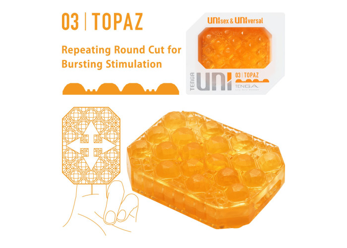 Унісекс-стимулятор Tenga UNI Topaz, помаранчевий, рельєф у вигляді горбків, лубрикант у комплекті Унісекс-стимулятор Tenga UNI Topaz, помаранчевий, рельєф у вигляді горбків, лубрикант у комплекті