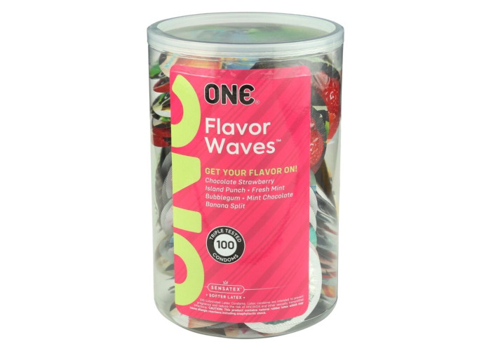 Набір ароматизованих презервативів ONE FlavorWaves, 100 шт, 6 ароматів, 6 кольорів Набір ароматизованих презервативів ONE FlavorWaves, 100 шт, 6 ароматів, 6 кольорів