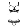 Комплект білизни Passion Exclusive SARIA SET OpenBra S/M, black, стрепи, відкритий ліф, стрінги
