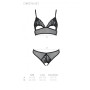 Комплект із бралету з ажурним ліфом та відкритими трусиками Passion CHRISTA SET Open Bra S/M black