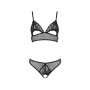 Комплект із бралету з ажурним ліфом та відкритими трусиками Passion CHRISTA SET Open Bra S/M black