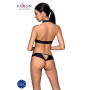 Комплект, відкритий топ та трусики з екошкіри з люверсами Passion MALWIA SET with Open Bra S/M black