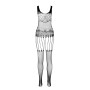 Бодістокінг Passion ECO BS001 One Size black, з доступом, імітація підв’язок, флористичний декор