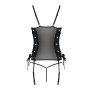 Сітчастий корсет з екошкіри Passion MALWIA CORSET 4XL/5XL black, з люверсами та знімними пажами