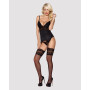 Сатиновий мереживний корсет Obsessive 810-COR-1 babydoll & thong L/XL, чорний, корсет, танга