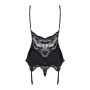 Сатиновий мереживний корсет Obsessive 810-COR-1 babydoll & thong L/XL, чорний, корсет, танга