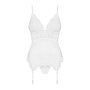 Сатиновий мереживний корсет Obsessive 810-COR-2 babydoll & thong L/XL, білий, корсет, танга