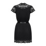 Сатиновий відкритий пеньюар на поясі Obsessive 810-PEI–1 peignoir black 2XL/3XL, чорний