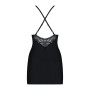 Сатиновий комплект для сну з мереживом Obsessive 828-CHE-1 chemise & thong L/XL, чорний, сорочка