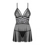 Еротичний мереживний комплект із сіточкою Obsessive 838-BAB-1 babydoll & thong black XXL, чорний, пе