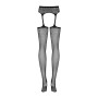 Сітчасті панчохи-стокінги з квітковим малюнком Obsessive Garter stockings S207 XL/XL, чорні, імітаці