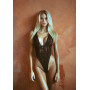 Мереживне боді Leg Avenue Floral lace thong teddy Black, шнурівка на грудях, one size